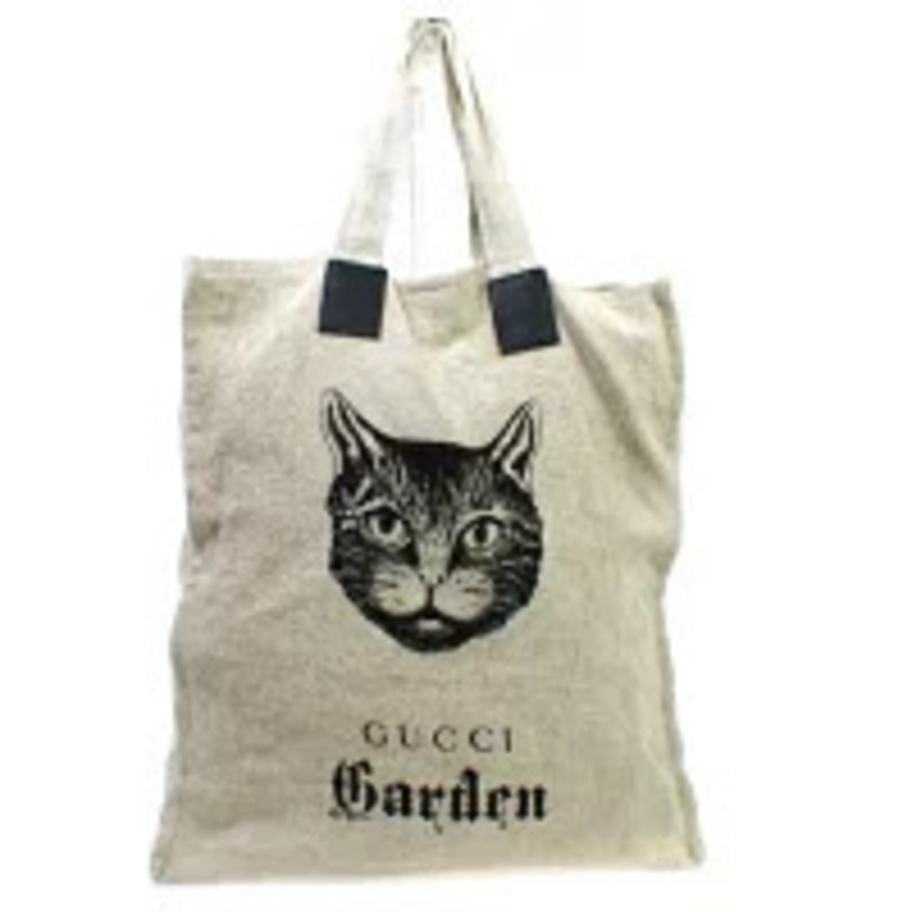 Gucci Tote Bag Handbag Cat Brown Canvas Leather